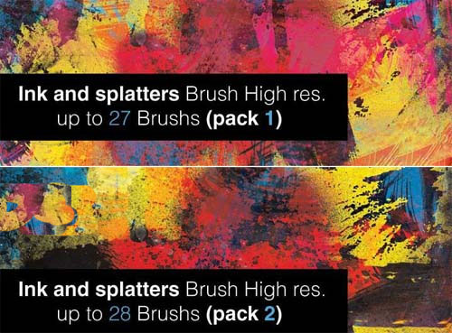 泼墨、喷溅笔刷集 （Ink and Splatter Photoshop Brushes - 2 Packs）