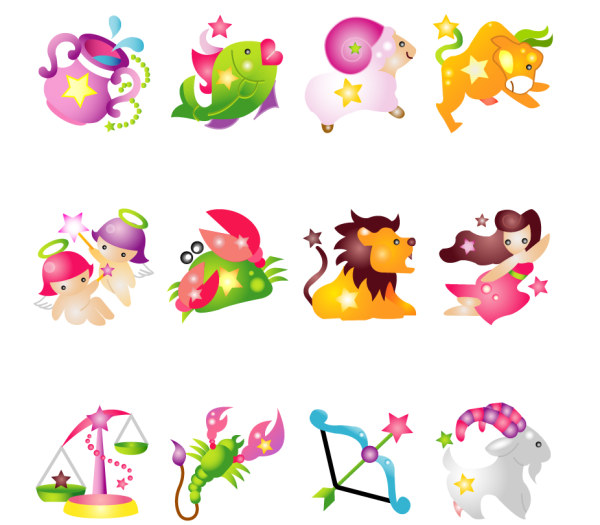 低幼版十二可爱星座矢量素材 