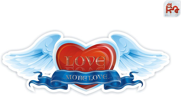 心形翅膀丝带矢量素材