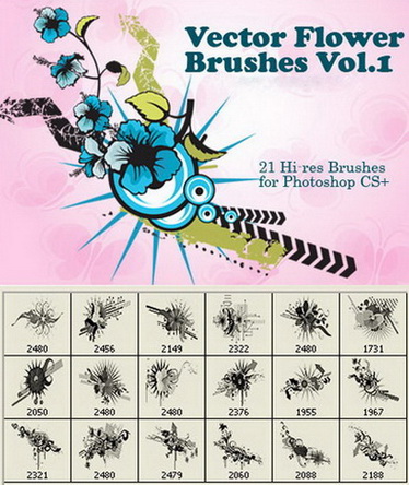 21款高清晰矢量花朵笔刷(21 Hi-Res Vector Flower Photoshop Brushes)