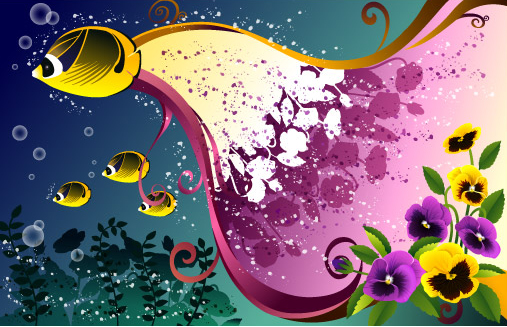 潮流花卉图案矢量素材-2