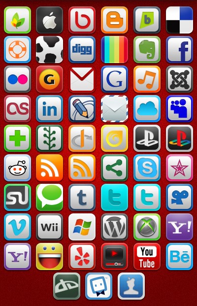 57款圆角iPhone风格WEB2.0及SNS网站图标  