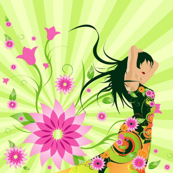 花朵美少女—矢量素材