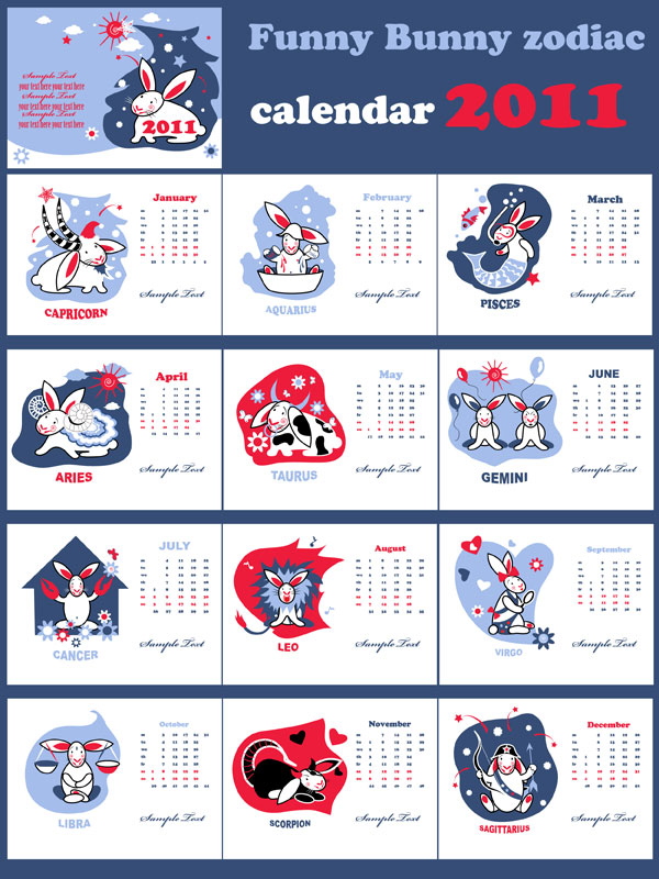 2011年兔年可爱日历矢量素材