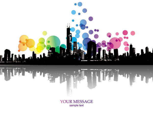 潮流元素与城市剪影02——矢量素材