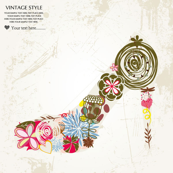 时尚花纹高跟鞋纹样02——矢量素材