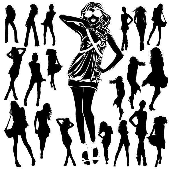 黑白美女剪影01——矢量素材