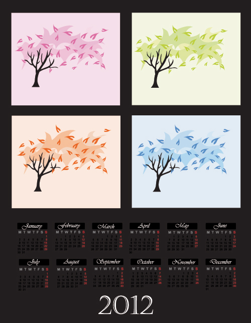Cartoon branches Calendar 04 - vector material