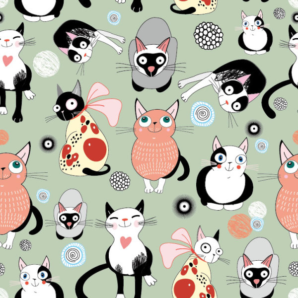 Cartoon cat background 01 - vector material