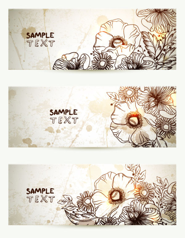 Hand-painted flowers card 02 - vector material