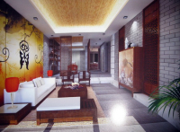 Chinese-style shift gate abstract style living room 3D model