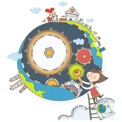 Maintenance playful girl illustrator vector material Earth