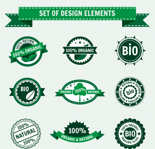 9 green organic food labeling Vectors