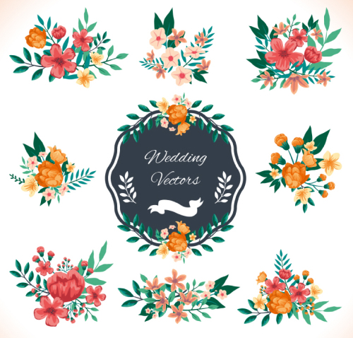 9 watercolor flowers vector material wedding
