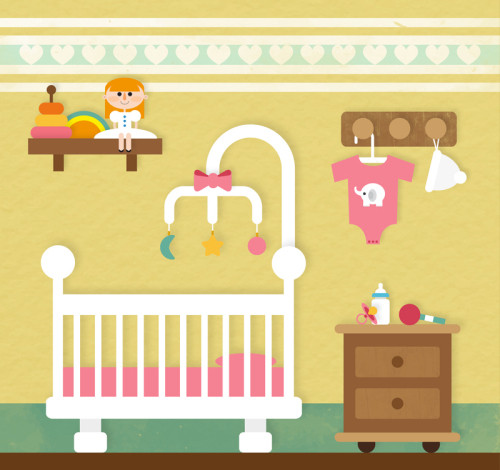 Pink line girl room vector material